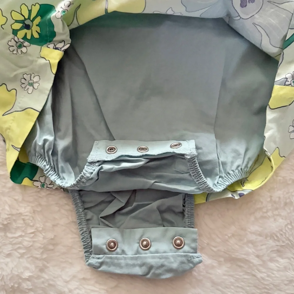 Carter’s Floral Print Ruffle Tank Sunsuit Romper Dress Blue Green Size 18 Months
